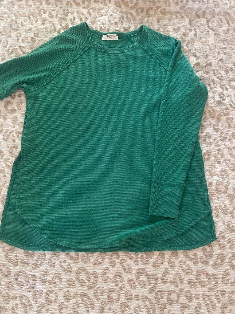 Zenana Outfitters Girls' Long Sleeve Teal Waffle Crew Top